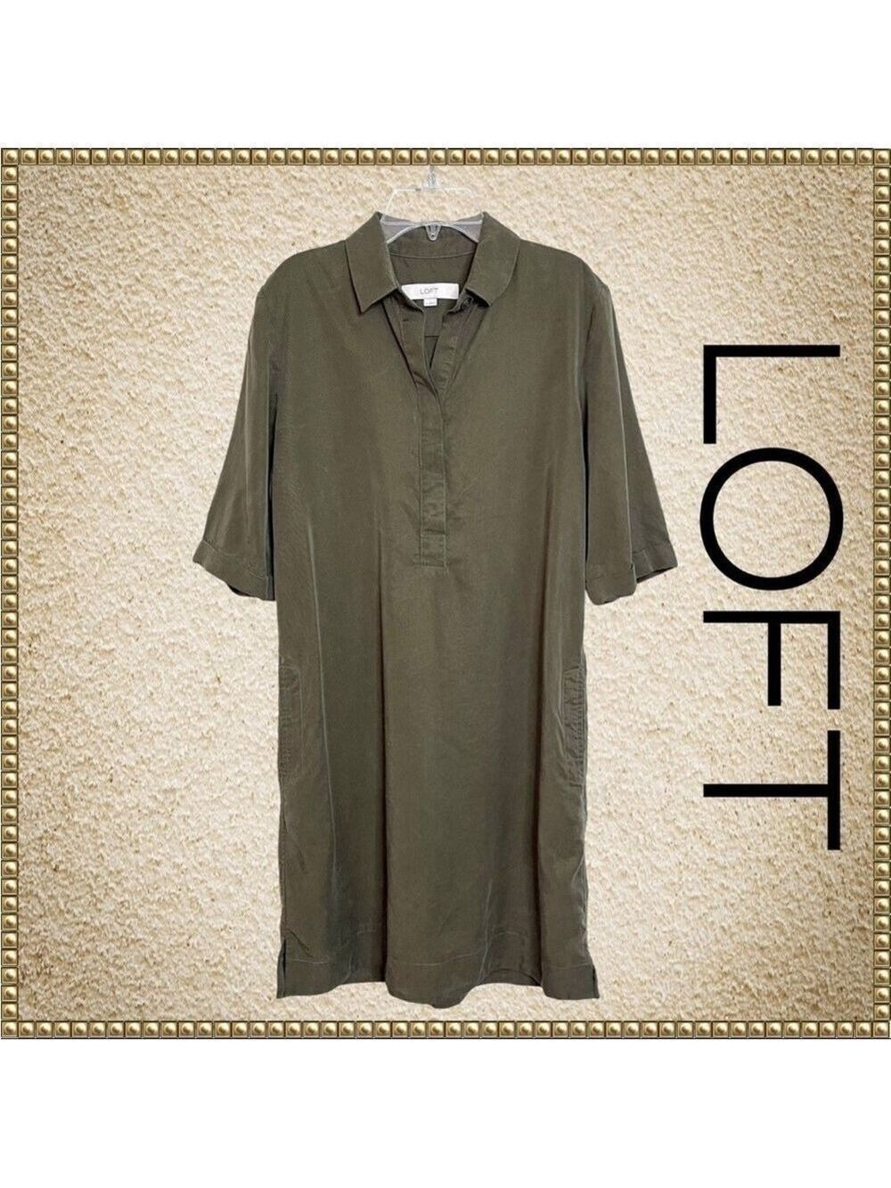 Loft Olive Green Lyocell Dress Small